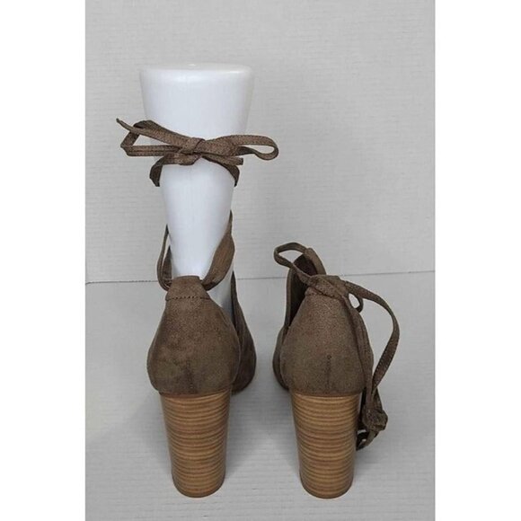 BC Vegan Brown Strappy Ankle Tie Open Toe Chunk Heel Shoe Size 11 - Picture 3 of 8